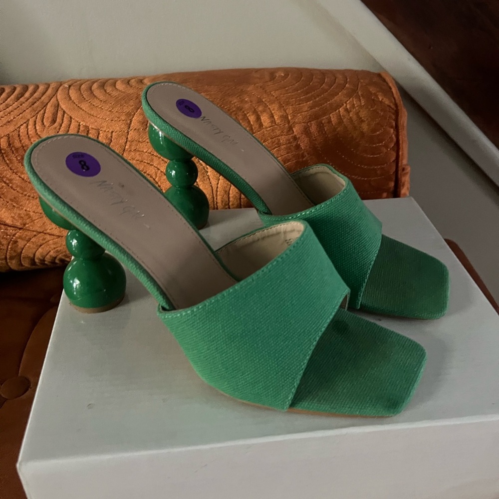 Green Women's Open-Toe Heeled Mules